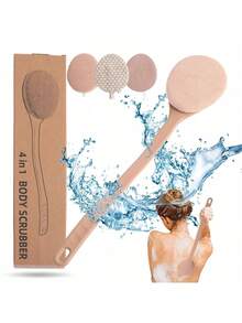 Cepillo de baño exfoliante 4 en 1 con mango largo, cepillo para la espalda, cepillo de ducha, esponja de limpieza corporal - Multicolor - Ver 1