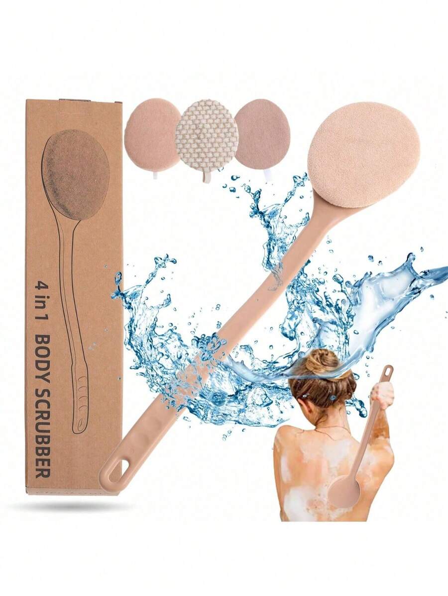 Cepillo de baño exfoliante 4 en 1 con mango largo, cepillo para la espalda, cepillo de ducha, esponja de limpieza corporal - Multicolor - Ver 1