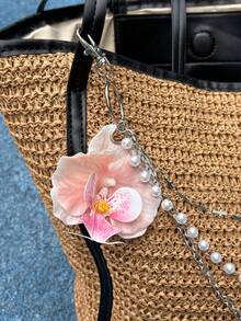 1件優雅蘭花與百合花珍珠珠鑰匙圈包包吊飾 手作花卉錢包配件 女款 送禮給她的禮物 - 彩色 - 查看 4