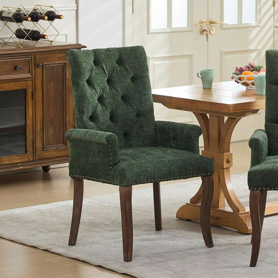 69 Cm Dining Chairs In Chenille For Kitchen And Dining Room - 橄欖綠 - 查看 1