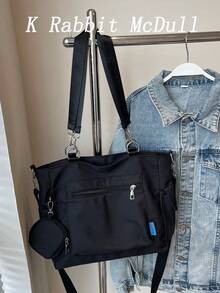 1 pieza Bolso Tote de Gran Capacidad con Cartera, Nueva Mochila Estilo Coreano para Estudiantes, Bolso de Hombro Casual, Bolso de Lona para Mujeres, Adecuado para Playa, Escuela, Trabajo y Uso Diario, Diseño Multicompartimento - Negro 2 - Ver 13