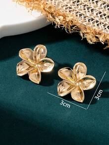 1 Pair Elegant Exquisite Luxury Metallic Gold Plated Summer Vacation Beach Style Plumeria Stud Earrings For Teenage Girls - Gold - View 7