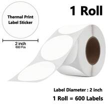 2 Inch Color Circle Thermal Sticker Label, Self-Adhesive Round Direct Thermal Label For Logo Design, QR Code, White Pink Green Yellow, 600Sheets/Roll - View 19