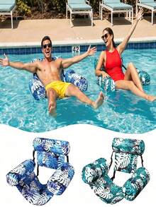 1/3pcs Adult Thickened Inflatable Pool Float, Tropical Leaf Pattern Adult Inflatable Pool Lounge Chair, Suitable For Summer Parties, Beach, Lake And Other Water Activities, Enjoy Beach Leisure Time | Vibrant Colors | Comfortable Mesh Fabric, Adult Beach Chair - Multicolor - View 7