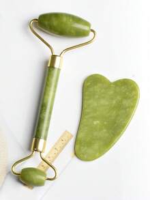 1/2/3pcs Jade Massage Tool Set, Dual-Head Textured Jade Roller, Heart-Shaped Gua Sha Stone, Facial Massager For Face, Eyes, Jaw, Neck, Promotes Skincare Absorption - Multicolor - View 14