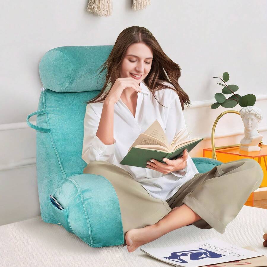 Adult Reading Pillow With Arms, Back Support Cushion For Bed, Detachable Washable Cover With Pocket, Ideal For Reading & Relaxing