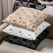 Halloween Spooky Fashion Decorative Pillow Covers 18x18 Inch 2pcs White Ghost Super Soft Faux Fur Cushion Covers - White Black - View 4