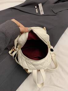 1pc PU Fabric Embroidery Thread Quilted Mini All-Purpose Casual Back Pack - White - View 5