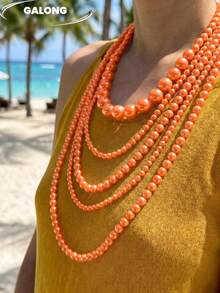 Handmade Exquisite Versatile Multi-Layer Pearl Necklace For Banquet - Orange - View 3