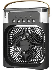 Ventilador de mano, ventilador portátil 3 en 1, aires acondicionados, enfriador eléctrico USB, luz nocturna LED, para maquillaje, viajes, actividades al aire libre. RO70 - Negro - Ver 1
