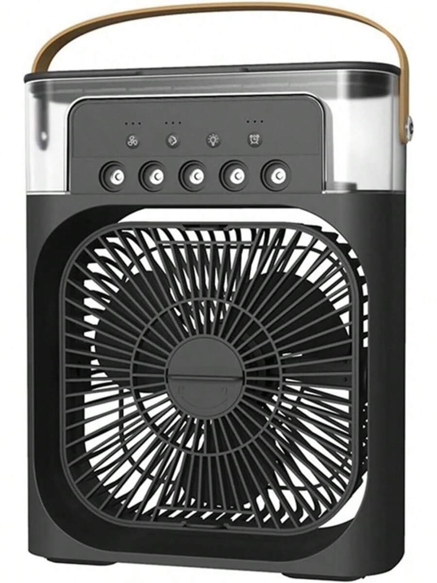Ventilador de mano, ventilador portátil 3 en 1, aires acondicionados, enfriador eléctrico USB, luz nocturna LED, para maquillaje, viajes, actividades al aire libre. RO70 - Negro - Ver 1