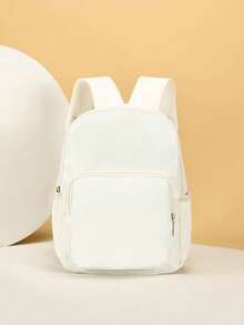1 pieza Mochila de nailon de unicolor de moda, diseño estilo universitario, multifuncional y regalo perfecto para adolescentes - multicolor - Ver 7