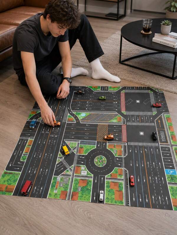 Polyester City Traffic Road Floor Game Mat, Indoor Road Map Toy Car Game Cloth, Suitable For Hawaii Vacation, Spring/Summer Picnic, Beach Party, Birthday Party, Family Gathering, Suitable For Boys, Girls, Adults, Group Games, Dice Games And Fun Activities