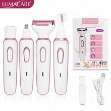 4合1女性電動除毛器、多功能電動刮鬍刀組、比基尼修剪器、USB充電、適用於陰毛、眉毛、鼻子、臉部、腿部、便攜、溫和、送給女朋友和好朋友的禮物 - 白色 - 查看 14