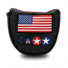 USA Flag Embroidered Golf Putter Headcover, Classic Red White Blue Colorway, Vintage American Style Golf Accessory - Black - View 10