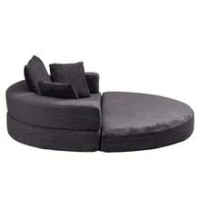 Flieks Multifunktionales freistehendes Klappsofabett (Boneless Couch) – Ovales Bett mit Kissen, modulares Sofa, Cordstoff-Bezug (173 x 176 cm), geeignet für Apartments, Wohnzimmer, Schlafzimmer - Dunkelgrau - Übersicht 10