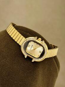 1pc Gold/Silver Square Bamboo Pattern Quartz Watch, Suitable For Daily Wear, Birthday Gift, Christmas - Gold - View 5
