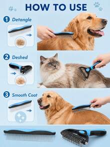 Pet Grooming Comb, Stainless Steel Undercoat Rake And Detangling Comb, Suitable For Cats And Dogs, Ergonomic Deshedding Tool, Removes Loose Hair, Mats And Knots, Summer Hair Care Essential - Multicolor - View 9