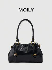 1pc Y2K Punk Style Buckle Design Shoulder Bag Pillow Bag, PU Material, Magnetic Closure, Suitable For Daily Commute, Shopping, Fashion Party Essential Item - Black - View 4