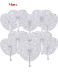 Abanico plegable con forma de corazón y redondo, blanco, suministros para bodas, abanico plegable de mano, abanico plegable de papel blanco, abanico redondo, abanico de origami, pintura, dibujo, abanico publicitario, abanico de danza, abanico para decoración de bodas, compromisos y fiestas - A - Ver 15