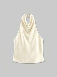 YROOE Women's Spring/Summer Minimalist Versatile Satin Draped Neck Draped Collar Top - Apricot - View 1