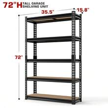 LEO IRIS [3/5 Tier Metal Rack] Heavy Duty 3/5 Tier Metal Storage Rack | 500/2000 Lb Adjustable Shelving Unit With Easy 10-Min Assembly | Floor-Standing Design For Kitchen, Garage, Basement (29.5"X15.7"X15.7", 60"X28"X12", 72"X35.5"X15.8", 72"X45.3"X19.7") - 黑色 - 查看 14