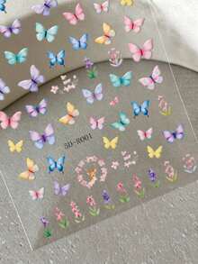 Pegatinas de uñas 5D Y2K con mariposa en relieve, calcomanías de uñas con diseño 3D colorido, deslizadores de uñas con flores de primavera, color macaron 5D Y2K en relieve - Multicolor - Ver 5