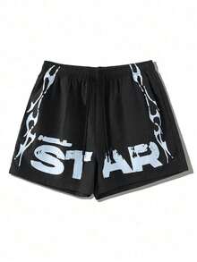 Men's Casual Lightweight Sports Shorts, Breathable Quick-Dry Printed Workout Running Shorts - Black - View 3