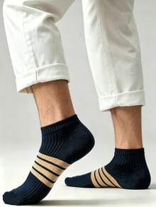 5 Pairs Men's Spring/Summer Black, White, Gray Short Socks, Solid Color & Striped Men's Ankle Socks, Low Vamp Invisible Mesh Men's Short Socks - Multicolor - View 2