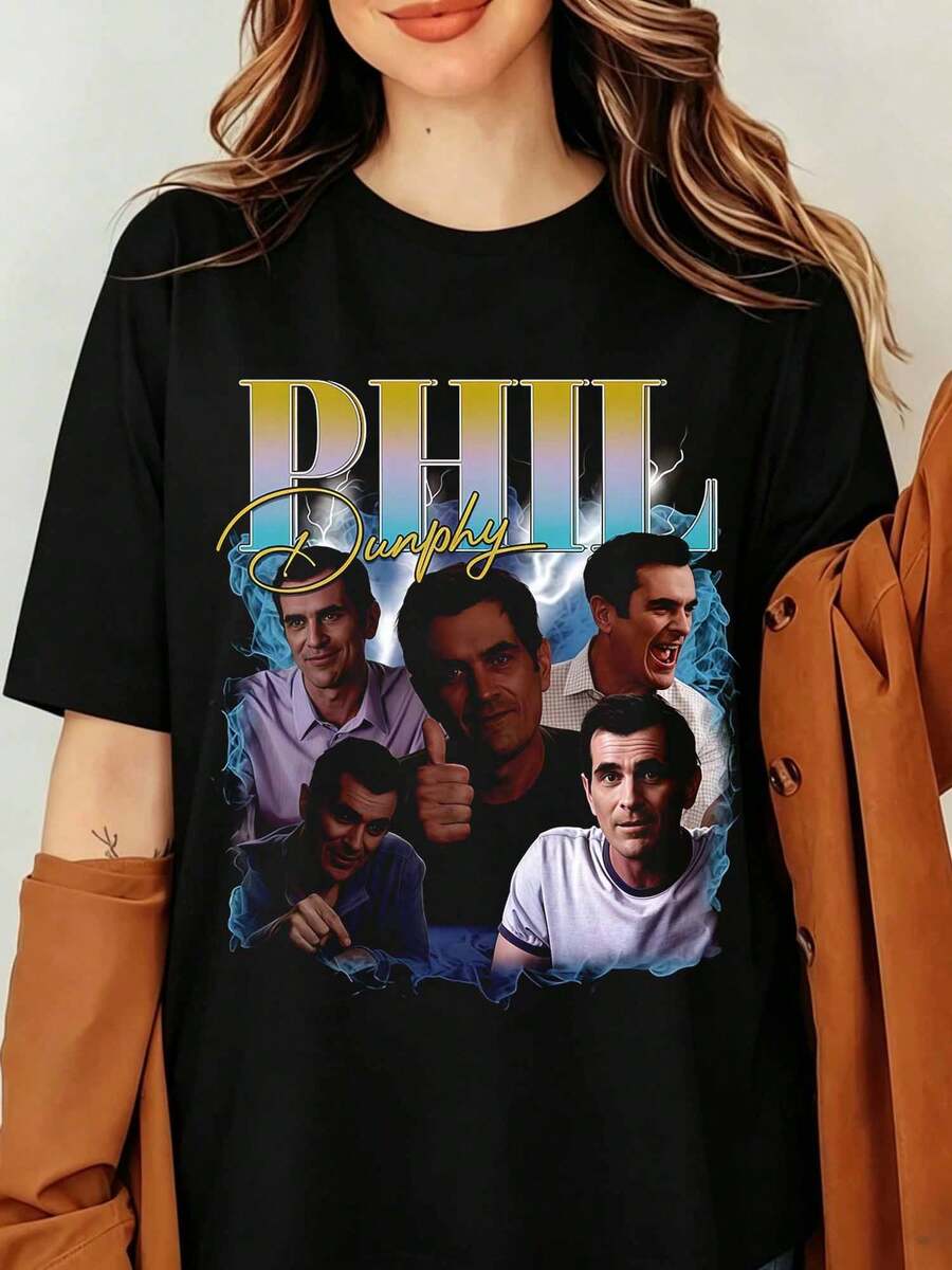 Modern Family ABC TV Show Sitcom Phil Dunphy Character Merch, Bootleg T-Shirt Gift Tee Gift For Fans For Comedy Lovers - 黑色 - 查看 1