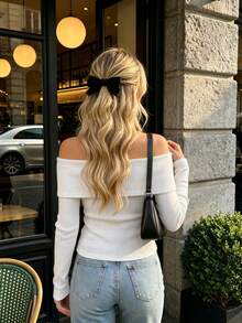 Autumn/Winter Knitted Ribbed Brushed Patchwork Thick Ribbed Slim Fit Fashion Elegant Long Sleeve Tight Outerwear Top White - White - View 5