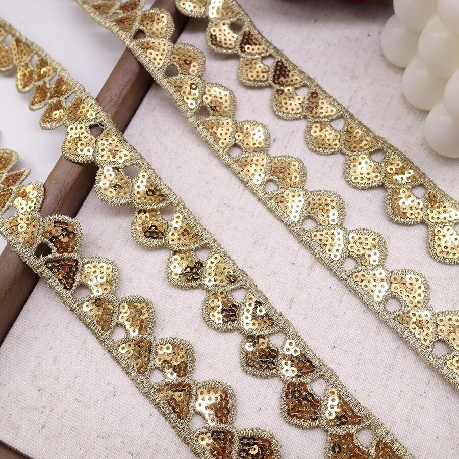 1 Yard Sequin Water-Soluble Lace, Vintage Fan-Shaped Wavy Edge, Cheongsam Wedding Dress Hair Accessory DIY Decorative Ribbon - Multicolor - View 1