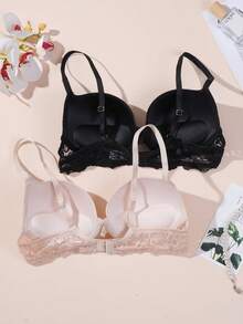 2 Peças Sutiã Push Up de Renda Sólida Feminino, Lingerie com Aro, Copos Push-Up com Efeito de Levantamento, Adequado para Uso Diário em Casa. - Multicolorido - Visão 5