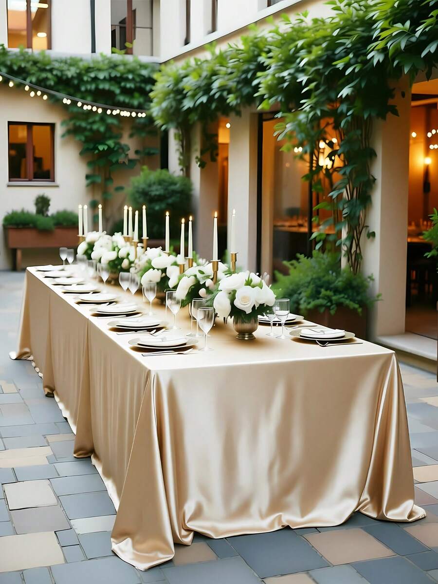 1pc Rectangular Tablecloth, Non-Fading Satin Tablecloth, Suitable For High-End Hotel Banquets, Wedding Banquets, Restaurant Party Decorations