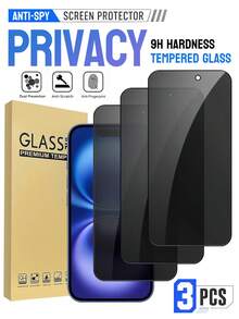 MIGAE 3入裝隱私螢幕保護貼，適用於 iPhone 16 Pro Max / 16 Pro / 16 / 16 Plus，2.5D 鋼化玻璃，防刮防污，易於安裝，亦適用於 iPhone 17 Pro Max、17 Pro、17 Air、16、15 Pro Max、15、15 Pro、14 Pro Max、14、13、12 與 11，手機螢幕保護貼，手機配件，相容手機殼 - 黑色 - 查看 19