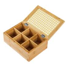 Bamboo Storage Box – 6 Compartments, Rattan Lid – For Tea, Small Keepsakes, Beads, Earrings – Natural Wood Organizer For Desk, Vanity, Study - Apricot - View 3