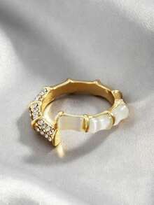 1 pieza Anillo exquisito con forma de bambú, regalo ideal para la novia - Amarillo Oro - Ver 5