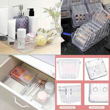 25/12/5/1pc Transparent Drawer Storage Box Set, Multi-Functional Plastic Storage Box, Bathroom And Vanity Drawer Storage Tray, 4 Sizes, Stackable Portable Storage Tray, Suitable For Graduation Gift, Back To School Gift, Halloween Gift - Clear - View 9