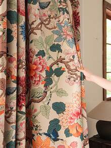 1pc Vintage Floral Print Blackout Curtain, Bohemian Plant & Butterfly Pattern, Thermal Insulated & Light Blocking, Suitable For Living Room And Bedroom - Multicolor - View 5