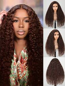 ARABELLA 13x4 Inch Deep Brown Water Wave Human Hair Seamless Hair Extensions, 100% Human Hair Transparent Lace Frontal, Pre-Bleached Pre-Trimmed, 180% Density, 18-26 Inch Versatile Distribution, Beginner Friendly, Breathable Lightweight Cap, Suitable For Women To Wear On Various Occasions - S4 - View 3
