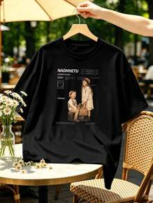 Streetstyle-T-Shirt For Herren With Grafikprint Aus Cheicher Baumwolle, Bequeme Passform, Street-Hip-Hop-Stil, Einzigartiger Grafikprint - Black - View 2