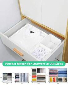 1pc White Foldable Fabric Drawer Organizer With Zipper, Closet Organizer For Socks, Bras, Towels, Ties - Space-Saving Wardrobe Organization Solution,Dorm Room - Multicolor - View 4
