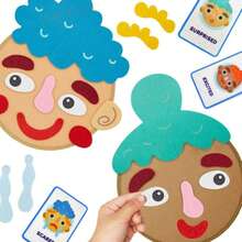 Quixorblex 38pcs Felt Facial Expression Teaching Aids, DIY Emotion Recognition Puzzle, Interactive Classroom Learning Tool, Creative Teacher Supplies, Social Emotional Learning Set, Home And Team Activity Game, Back To School - Brown - View 2