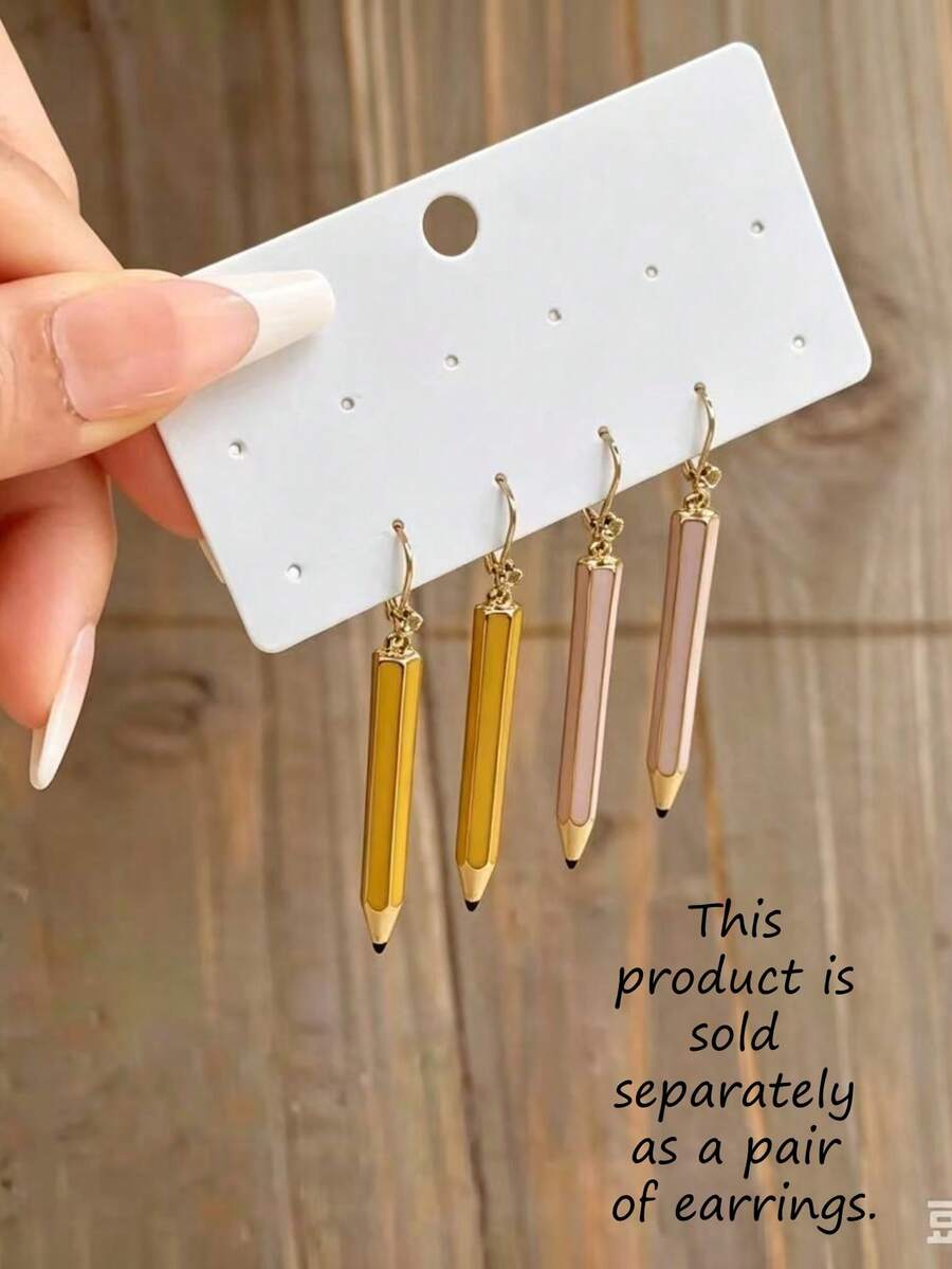 1 Pair Fashion Minimalist Zinc Alloy Pencil Shaped Women's Earrings, Graduation Season, Back To School Season, Teacher Student Holiday Gift, Theme Party, Vacation, Daily Outfit Matching - Pencil Earrings - View 1