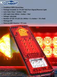 GLANBERT 2 buah Lampu Belakang LED Trailer 12/24V, Lampu Rem, Lampu Sorot, Lampu Sein, Tersedia 3 Warna (Kuning/Putih/Merah), Lensa Matriks Kecerahan Tinggi, Cocok Untuk Trailer, Truk, RV, Kendaraan Off-Road, Becak, Traktor, dll. Baterai Tidak Termasuk - MultiWarna - View 5