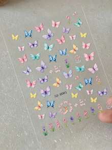 Pegatinas de uñas 5D Y2K con mariposa en relieve, calcomanías de uñas con diseño 3D colorido, deslizadores de uñas con flores de primavera, color macaron 5D Y2K en relieve - Multicolor - Ver 3