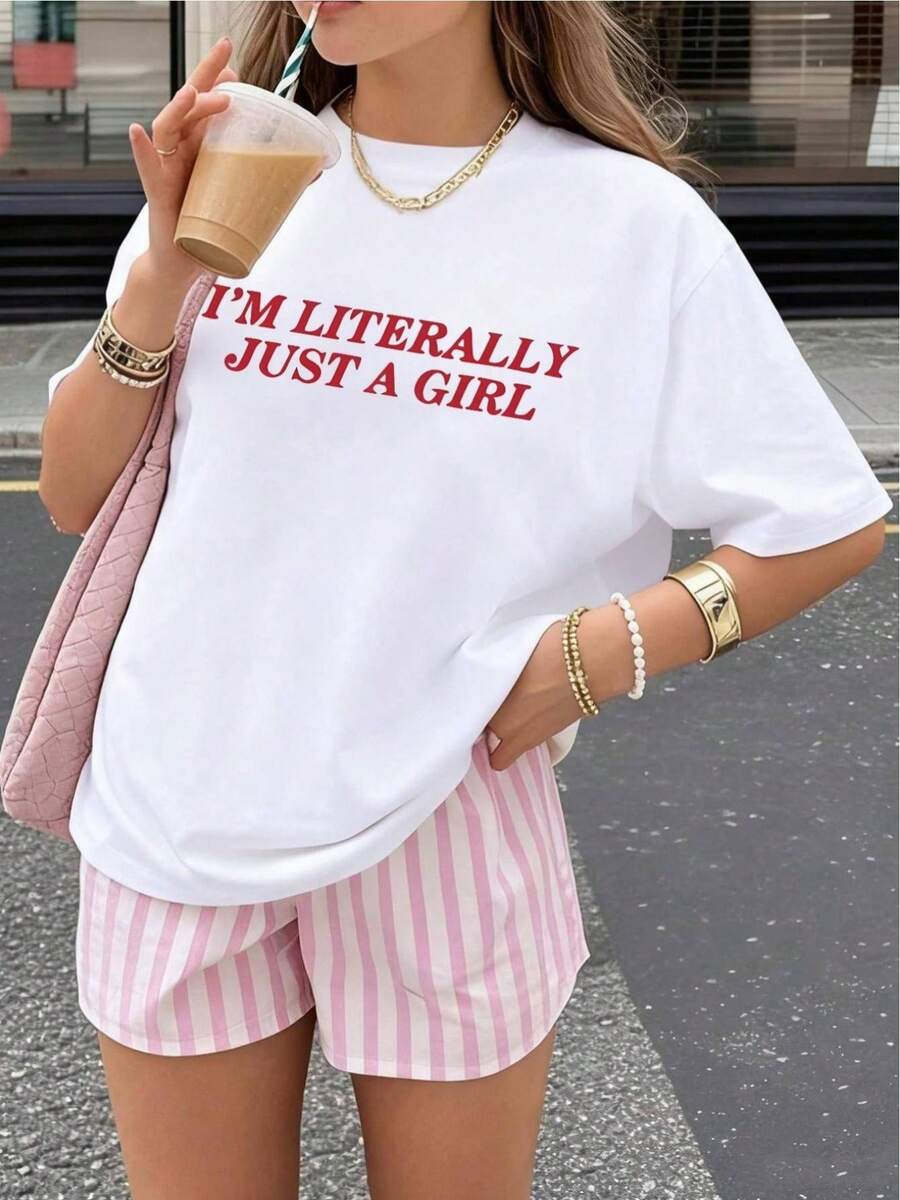 YOCASA Women's Summer T-Shirt With Round Neck And Short Sleeves, Oil Painting Print With Floral Heart And Letter Design, Casual, Simple And Sporty Style For Everyday Wear - YH267-白色 - 查看 1