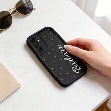 Exquisite Gold Scattered Mini Polka Dot Customizable Handwritten Name Phone Case, Personalized Elegant Cursive Text Women's Daily Fashion Gift Anti-Drop Matte Phone Case, Suitable For IPhone Series And Galaxy - Black - View 2