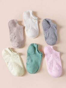 5 Pairs Random Color Women's Polka Dot & Letter Pattern Minimalist Low-Cut Invisible Boat Socks - Multicolor - View 2