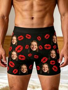 1pc Men's Customized Black Boxer Briefs, Fun Photo Prints, Anniversary Gift For Boyfriend, Couple-Matching, AI Design, Personalized Gift - Multicolor - View 4